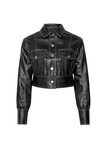 Womens Lola Skye Black Pu Crop Jacket, Black