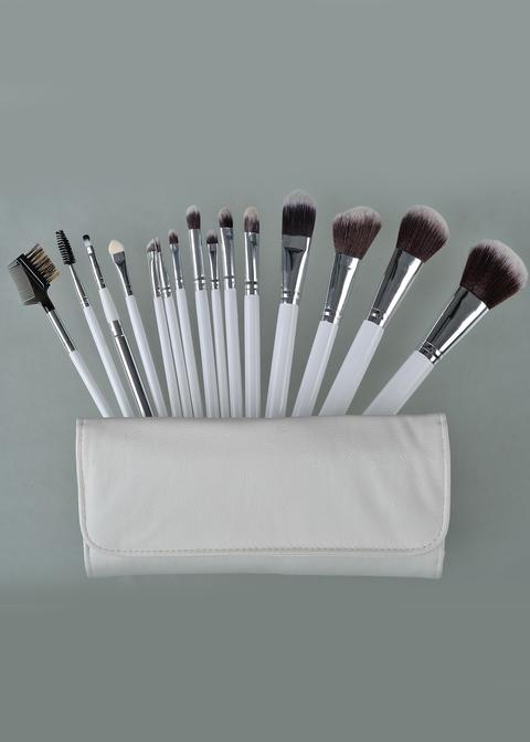 15pcs Brush For Face Make Up Tools With White Leather Bag