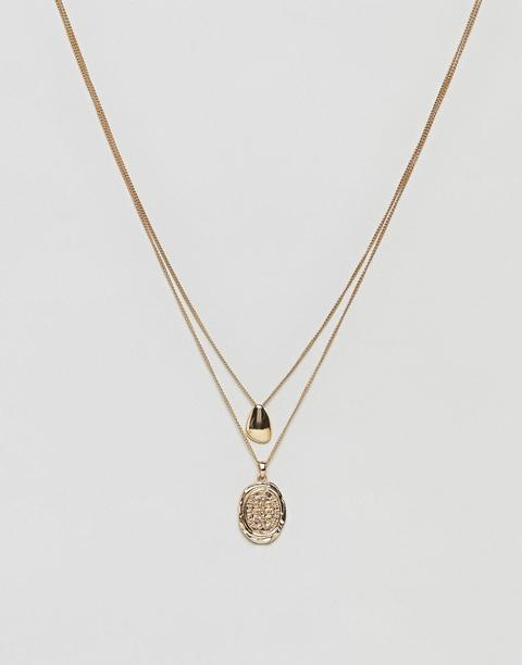 Asos Fluid Shape And Coin Multirow Necklace - Gold