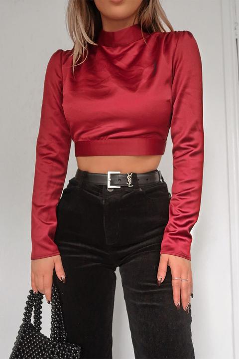 satin open back crop top