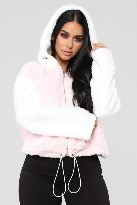 Cecilia Colorblock Plush Jacket - White/pink