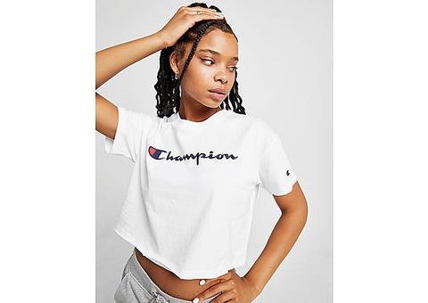 Champion Crop Script T-shirt - White - Womens