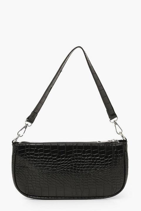 Womens Croc Baguette Shoulder Bag - Black - One Size, Black