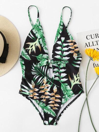 Bañador Con Nudo Con Estampado De Hoja