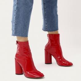 Lia Round Heel Ankle Boots In Red Patent