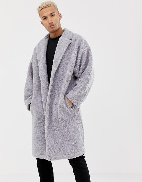 Asos Design - Extrem Oversize-dusterjacke Aus Grauem Teddymaterial - Grau