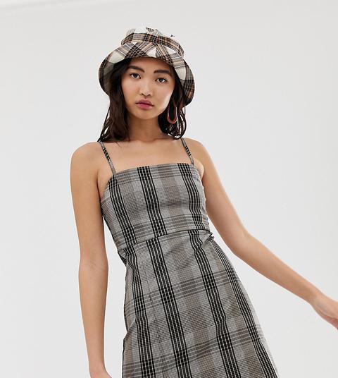 Monki Checked Mini Dress In Grey