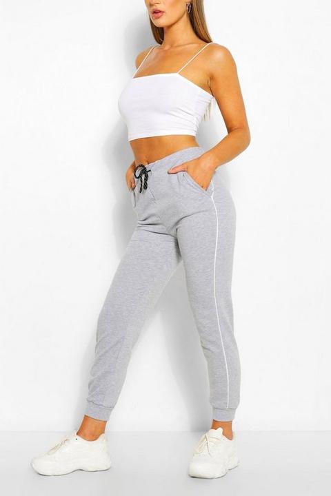 Womens Regular Joggers With Piping Detail - Grey - L, Grey