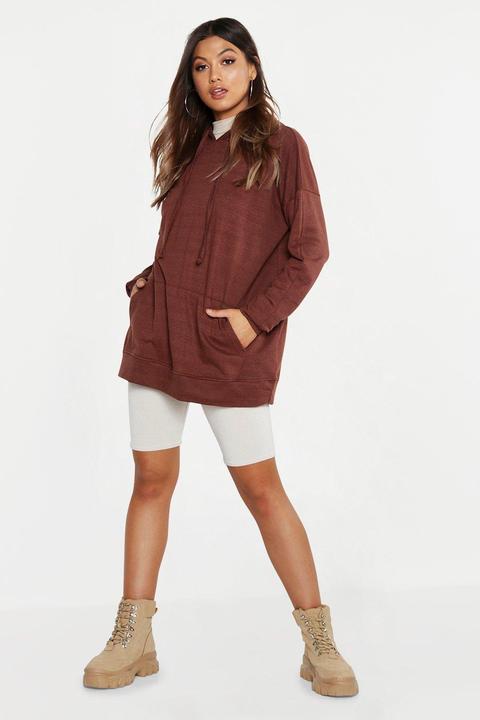 Womens Oversized Hoody Longline - Brown - 8