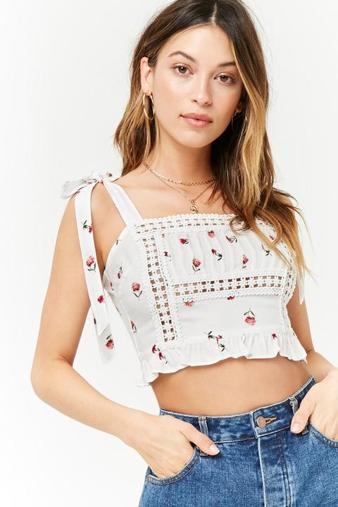 Crop Top Con Fiori Ricamati