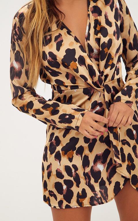 long sleeve leopard wrap dress