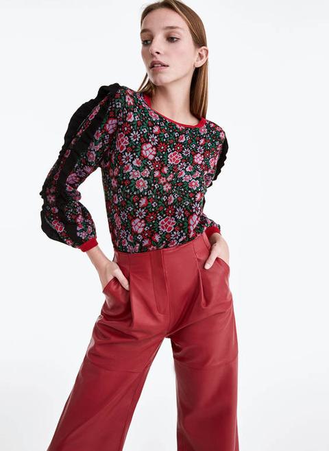 Jersey Jacquard Flores Volante Manga