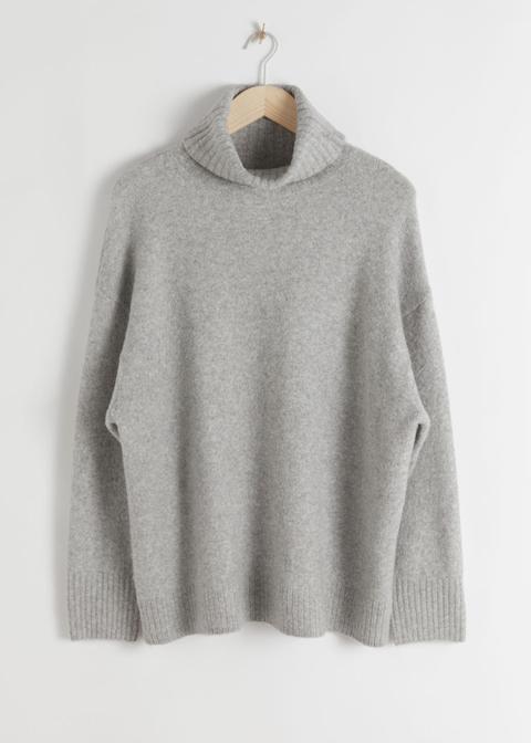 Slouchy Oversized Turtleneck Sweater - Grey