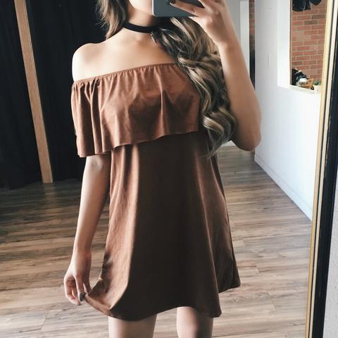 Kyra Suede Ruffle Dress (brown)