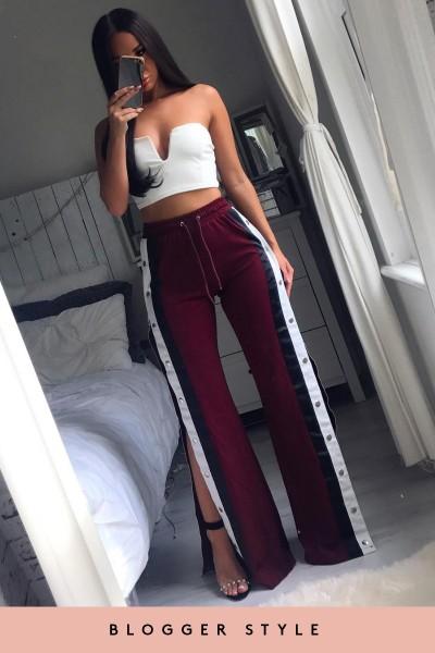 Kimmy Wine Popper Panel Trousers