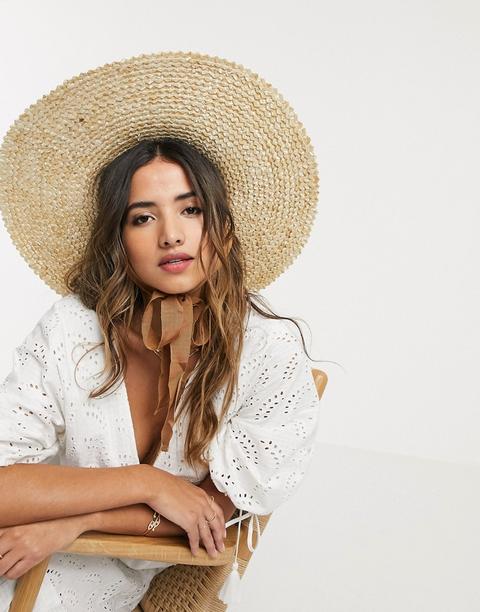 Sombrero De Paja Natural De Ala Plana Con Ajustador De Tamaño De Asos Design-marrón