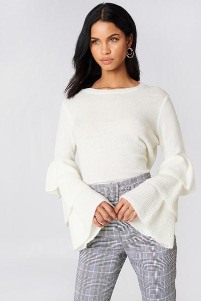 Na-kd Flounce Sleeve Knitted Sweater - Offwhite