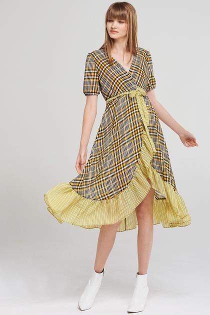 Samantha Check Wrap Dress