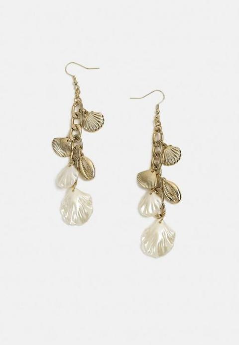 Cream Shell Charm Drop Earrings, Cream