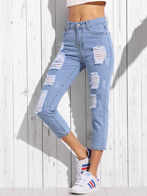 Blue Ripped Skinny Ankle Jeans