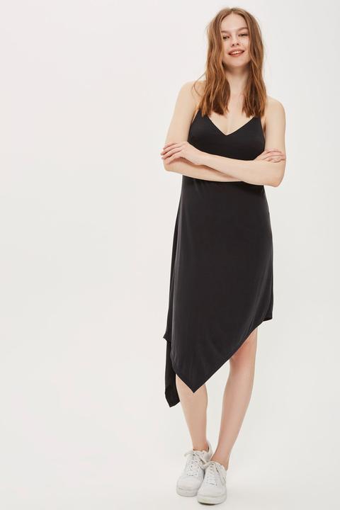 Womens Asymmetric Hem Slip Dress - Black, Black