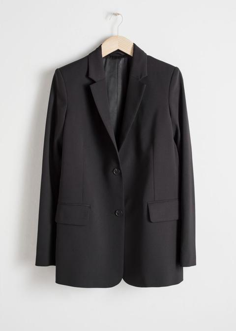 Wool Blend Blazer - Black