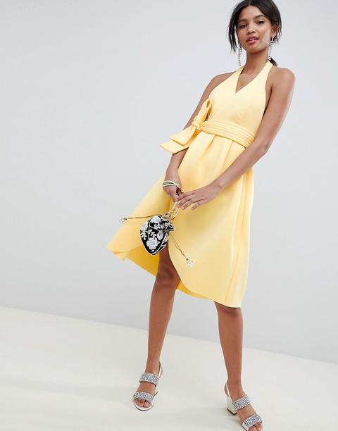 Asos Design Halter Plunge Belted Prom Dress - Sunshine