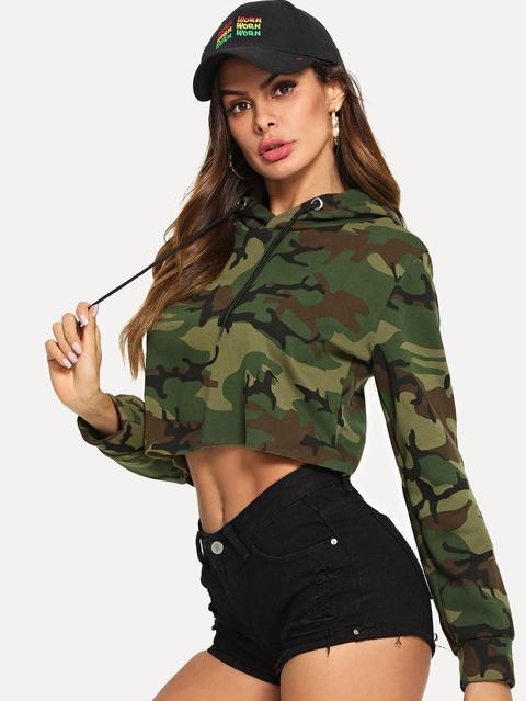 Felpa Corta Con Cappuccio Stampato Militare