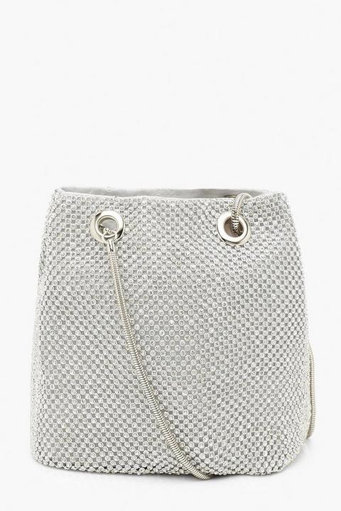 Womens All Over Diamante Bag - Grey - One Size, Grey