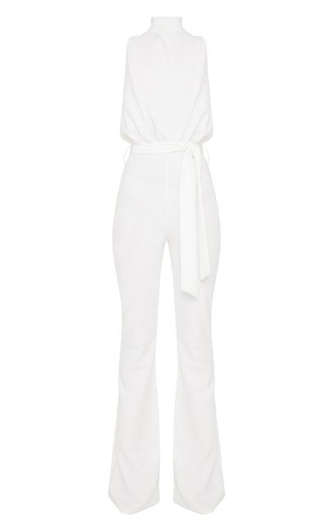 scuba high neck tie waist jumpsuit