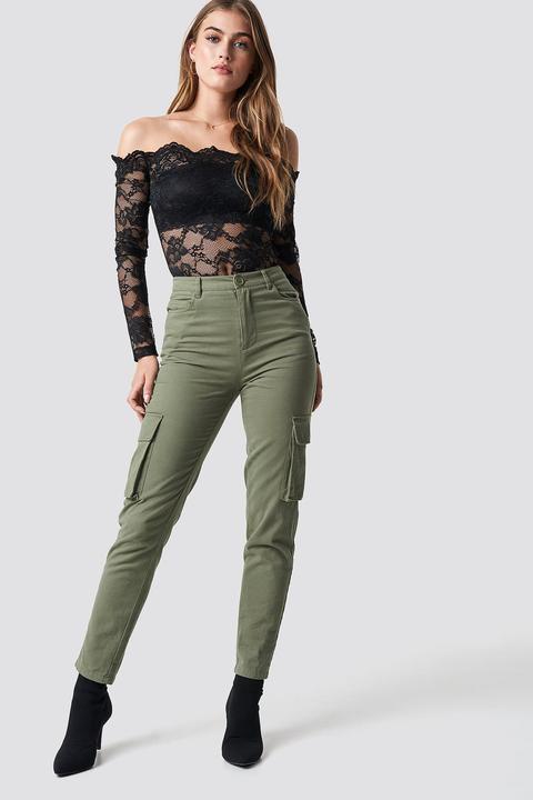 Pamela X Na-kd High Waist Slim Army Pants - Green