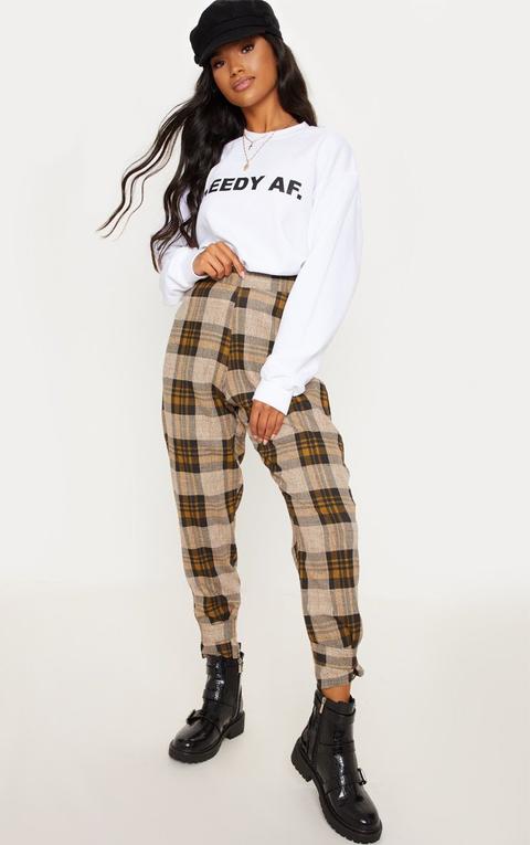 Brown Check Peg Leg Trousers