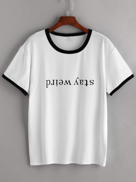 Contrasto Bianco Lettera Trim Stampa T-shirt