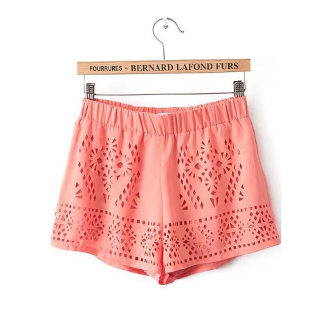 Orange Elastic Waist Hollow Chiffon Shorts