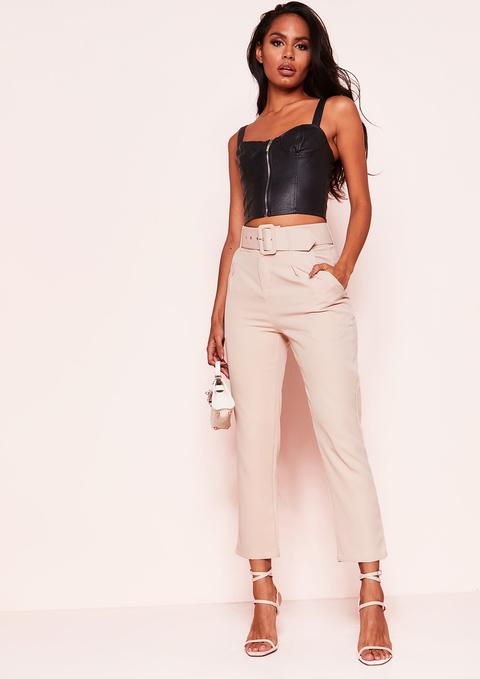 Shay Nude High Waist Belted Trousers