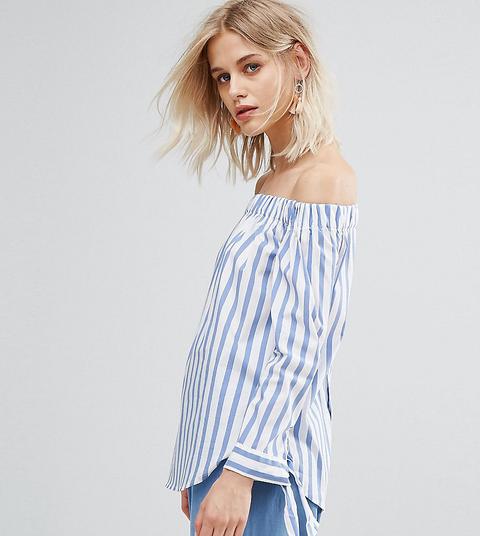 Mango Stripe And Tie Sleeve Off The Shoulder Top
