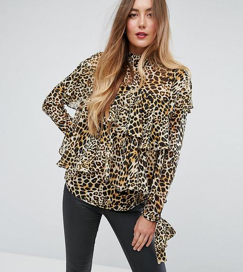 Blusa Con Volantes Y Diseño De Leopardo Ultimate De Asos Tall