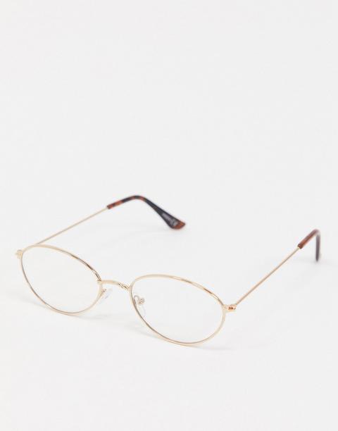 Asos Design Oval Metal Clear Fashion Lens Geeky Glasses-gold