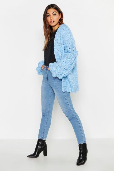 Womens Premium Hand Knitted Cardigan - Blue - M/l