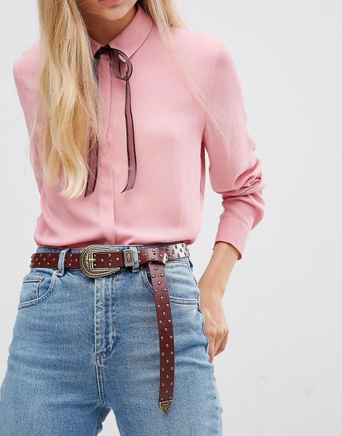 Asos - Cintura Boyfriend Stile Western Per Vita E Fianchi Con Borchie - Rosso