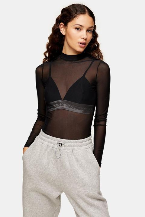 Black Mesh Top By Guess Jeans