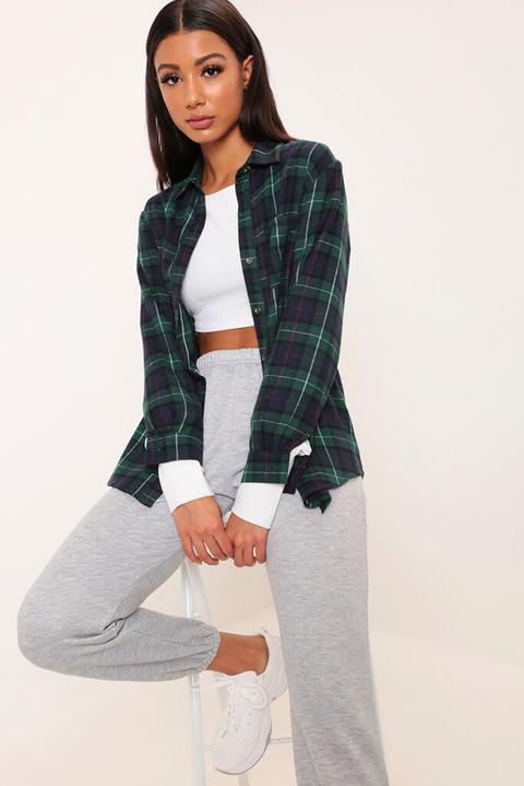 Green Brushed Check Oversized Shirt