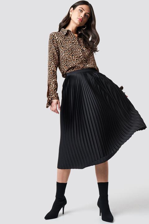 Na-kd Trend Solid Pleated Midi Skirt - Black