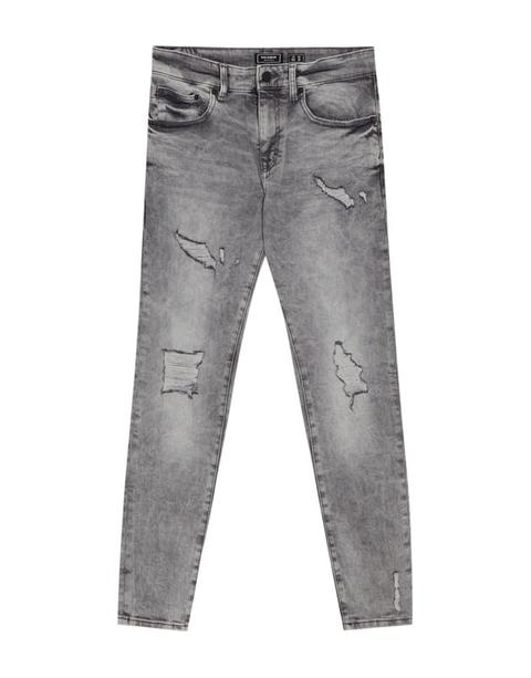 Jeans Skinny Fit Grigio Chiaro Con Strappi