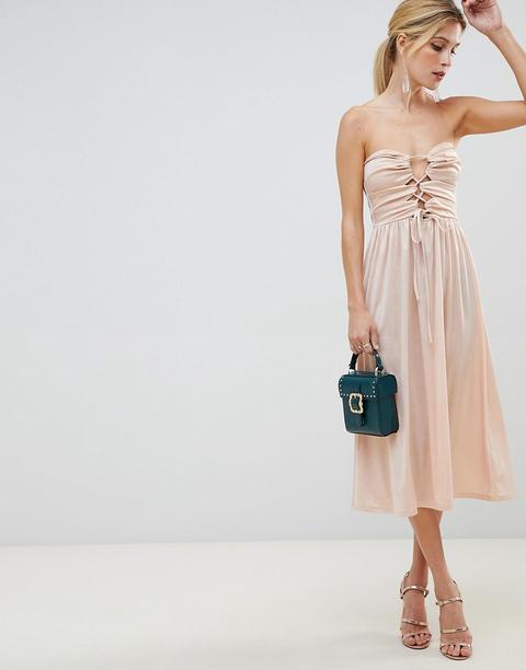 Vestido Midi Ceñido Con Palabra De Honor Y Aberturas De Asos Design-rosa