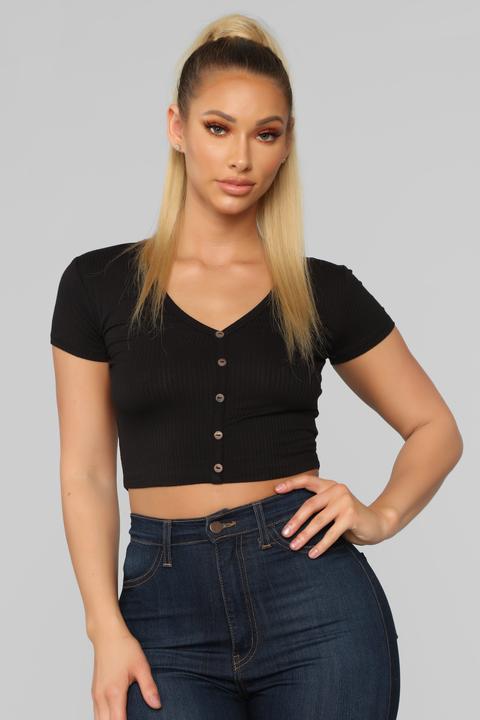 Susan Button Top - Black