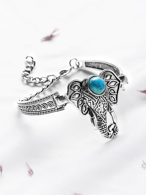 Antique Silver Turquoise Inlay Elephant Bangle