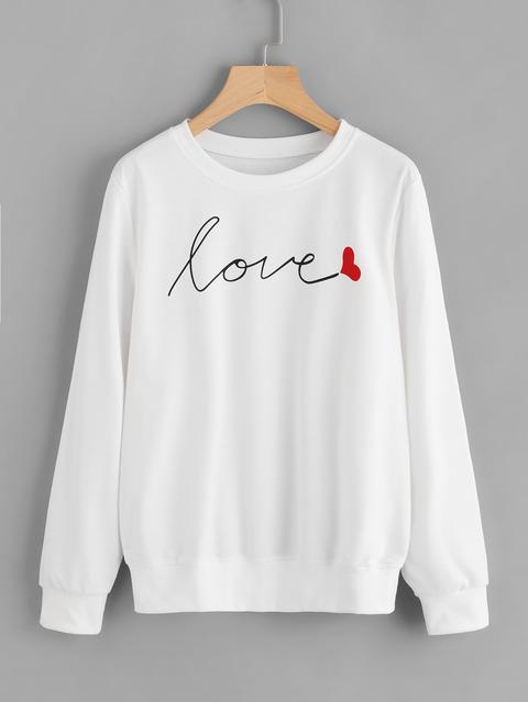 Love Print Ribbed Trim Sweatshirt