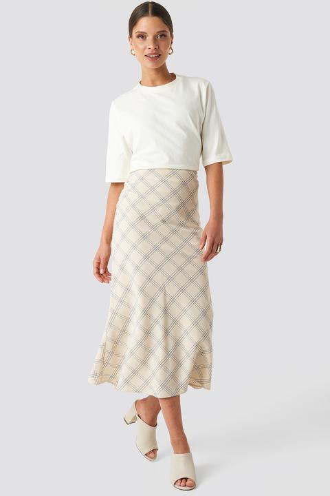 Na-kd Classic Light Checkered Midi Skirt - Beige