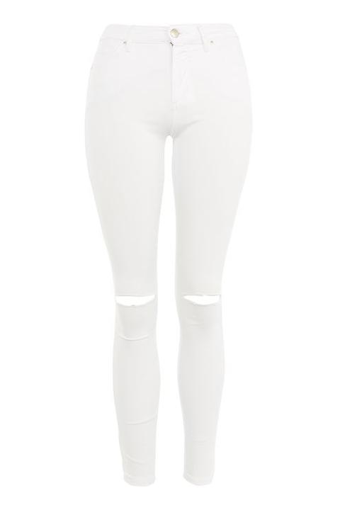 Moto White Ripped Leigh Jeans